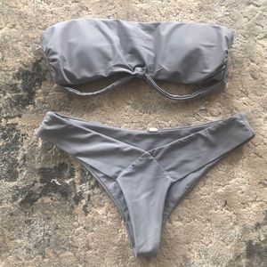 grey strapless bikini